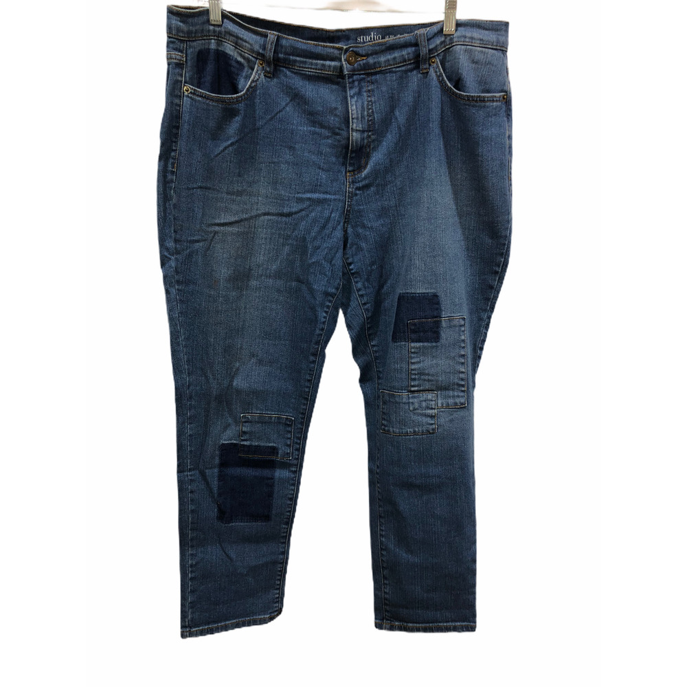 Studio by Denim & Co. Women's Classic Denim Shadow Patch Ankle Jeans 18W Size